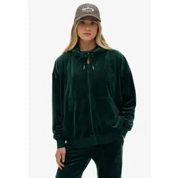 Superdry für Damen. W2012544A Country Club Velour Ziphood grün (S), Lässig, Polyester