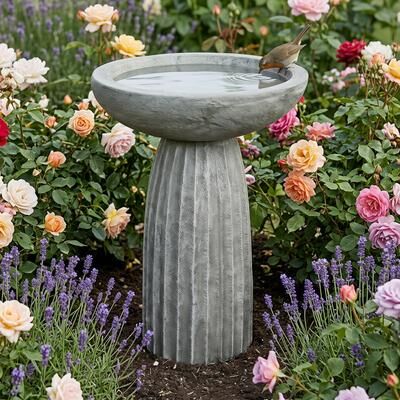 Meedzom 24.4 Inch Tall GFRC Stone Look Pedestal Bird Bath Garden Decor