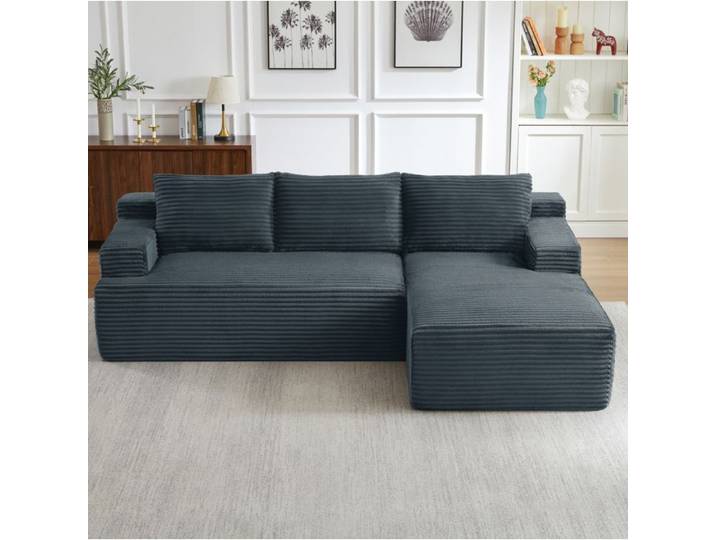 MEUBLIV Canapé d'angle modulable 4 places sans montage velours côtelé gris foncé