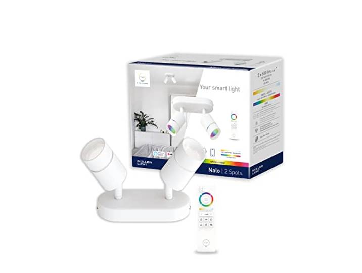 tint Nalo Smarte LED Spots Strahler, farbiges Licht RGB, Farbwechsel, 2er Set, drehbar, schwenkbar, dimmbar, Zigbee, funktioniert mit Alexa, Gehäuse: weiß, inkl. Fernbedienung