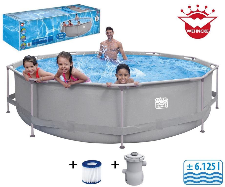 HAPPYPEOPLE Stahlrahmen-Pool-Set mit Pumpe, Ø 360 x H 76 cm 16910884