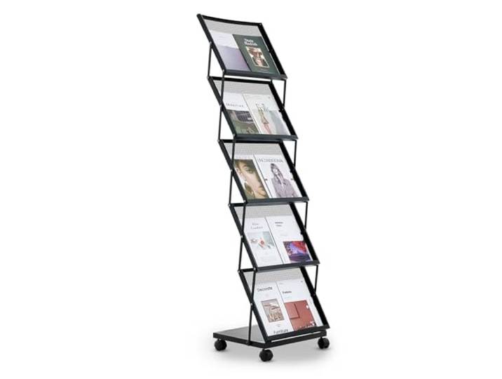 VEVOR Présentoir à brochures 5 niveaux\, porte-brochures sur pied avec roulettes\, porte-revue pliable pour journaux\, présentoir à magazines en métal pour expositions\, bureaux\, hôtels\, salons artisanaux