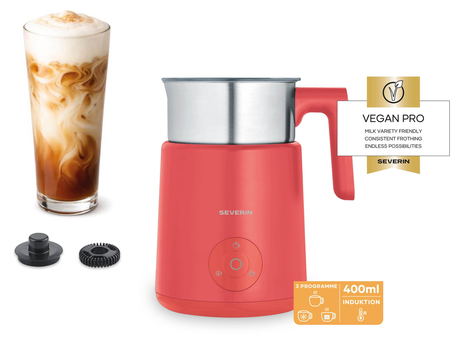 Severin SM 3595 Elektrische Inductie Melkopschuimer met Chocoladefunctie, Roze