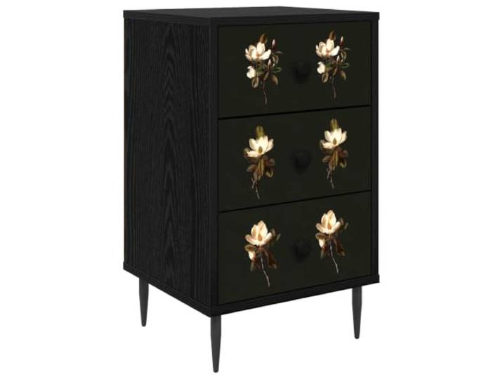 HFXHIJXQ Nachttisch Schwarz Eichen-Optik36x33x61cm Mit 3 Schubladen Kompakter Nachtschrank für das Schlafzimmer mit 3 geräumigen Fächern, stilvollem Muster und erhöhten Füßen für Sauberkeit.