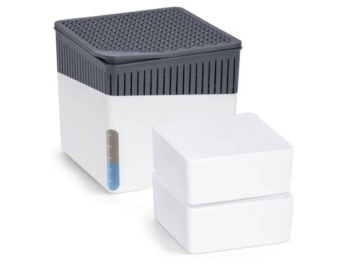 WENKO Raumentfeuchter Mod. Cube mit 2 x 1000 g Entfeuchter Granulat, für Räume bis 80 m³, beugt Schimmel und Gerüchen vor, ohne Strom, geräuschlos, nachfüllbar, Weiß