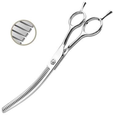Uplift Essentials 7 Inch Precision Grooming Shears Curved Chunking & Thinning Scissors For Dogs & Cats curved Thinning (40 Teeth)