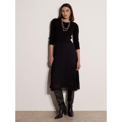 Midikleid APRICOT "Wadenlanges Kleid aus geripptem Strick", Damen, Gr. XS (34), schwarz, gestrickt, , Modisch, normal, Rundhals, Gerippte Ärmelbündchen, Kleider Midikleid, mit Zierknöpfen