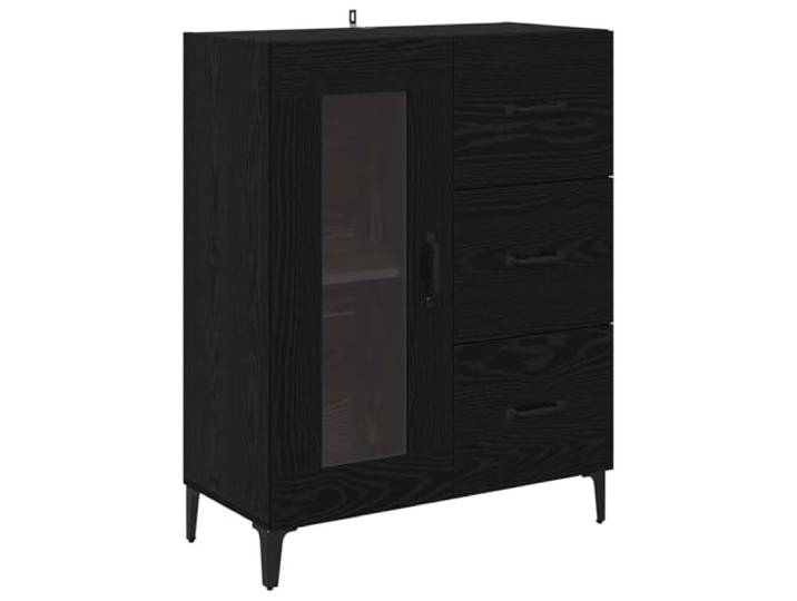 Fisinber Sideboard mit Glastür & Schublade Schwarz Eichen-Optik Kompakter Anrichte-Schrank für Wohnzimmer und Flur mit eleganter Schautür, leisen Schubladen und Metallgestell.