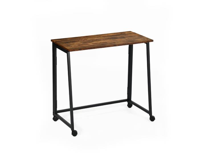 Bureau pliant sur roulettes, bureau d'étude, table de bureau marron