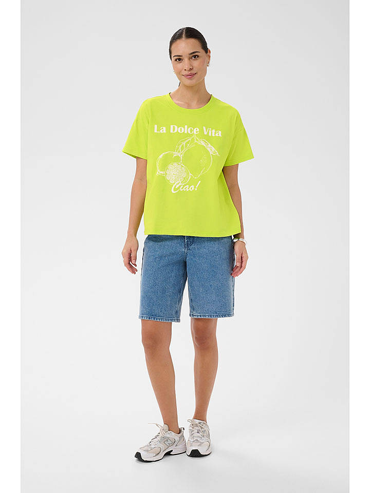Kaffe Shirt in Limette/ Weiß - M