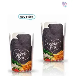 Food Container Dönerbox mit Faltverschluss 480ml 500 Stk, to go, take away, biologisch abbaubar, Neutralmotiv-Design