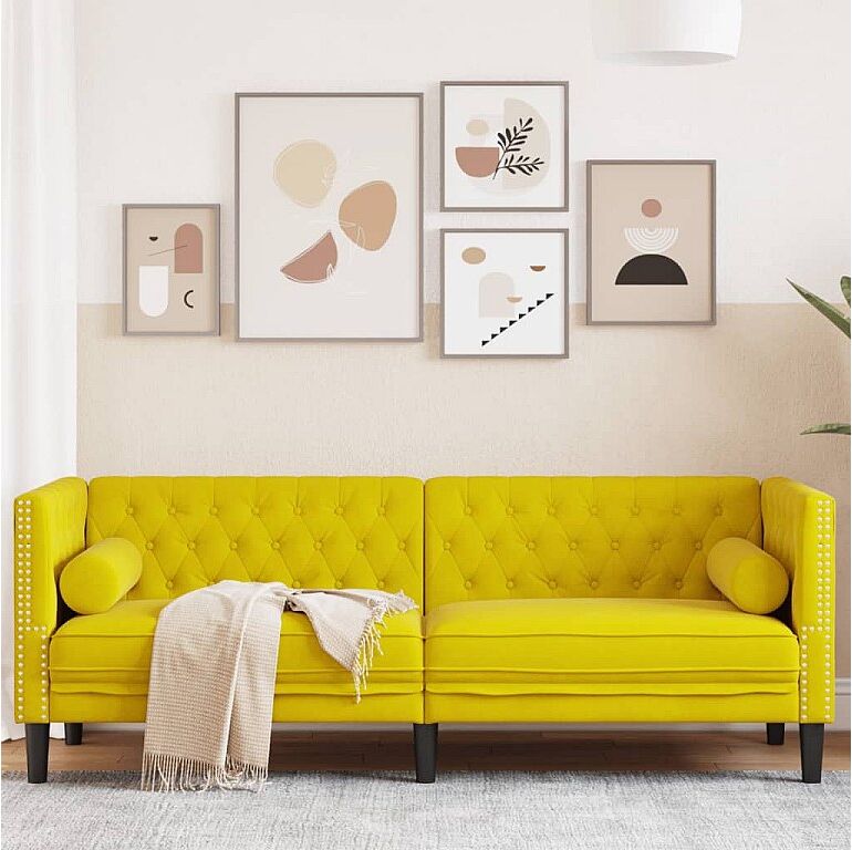 Clicnbuy Sofá Chesterfield 3 plazas con cojines terciopelo amarillo