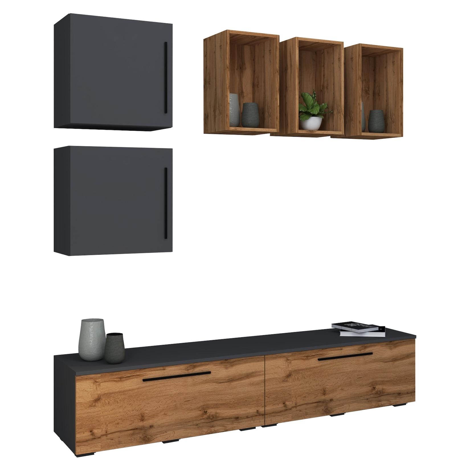 VCM TV Möbel Wohnwand mit ausreichend Stauraum Anbauwand Maße H. 200 x B. 190 x T. 40 cm Fernseh Möbel – Arila L