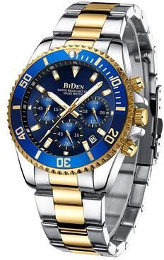 Uplifted Finds BIDEN Men Sports Chronograph Quartz Watch Waterproof gold silver