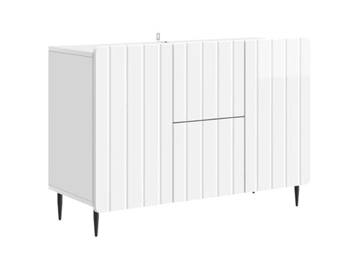 Kaorsrow Sideboard Hochglanz Weiß 89x34,5x62 cm Kommode Holzwerkstoff Moderne Anrichte für Wohnzimmer und Essbereich mit 2 Schubladen, 2 Türen und stabilen Beinen aus schwarzem Stahl.