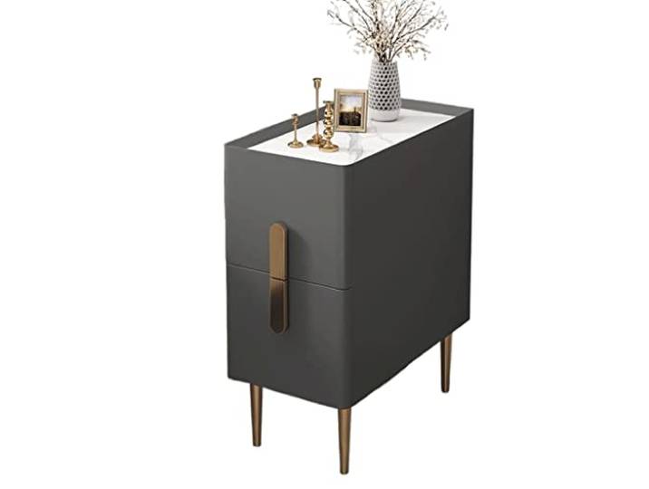 YCCHAH Bett mit Stauraum Multifunktionaler Nachttisch Ultra-Narben-Nachttisch Marmor Arbeitsplatte Wohnzimmer Schlafzimmer Ecke Desktop(Black)