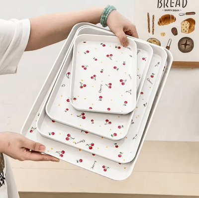 Inspire Picks WORTHBUY Cherry Pattern Serving Tray For Desserts, Jewelry & Home Organization white 4pcs