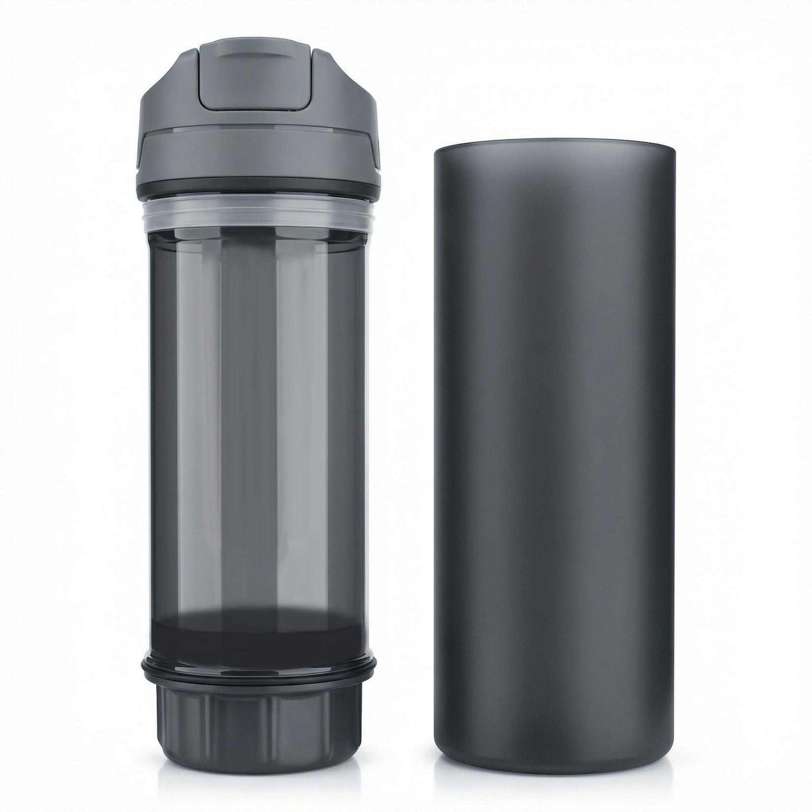 Arendo Outdoor-Wasserfilterflasche 750 ml mit Aktivkohlefilter, Easy-Press-System und Karabiner, für Camping, Wandern und Reisen