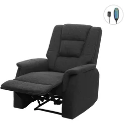 Fernsehsessel HWC-F23, Relaxsessel Liege Sessel, Stoff/Textil 102x79x96cm ~ grau inkl. Massage- und Wärmefunktion