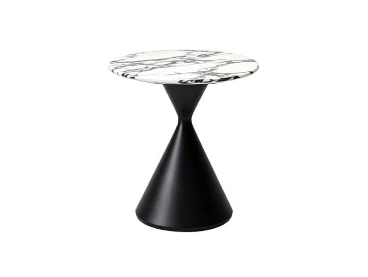 exproyzk Moderner Runder Beistelltisch Mit Marmorplatte Platzsparend, schwarzes Metallgestell in Sanduhrform – für Wohn- und Schlafzimmer(Weiß,50x50x58cm)