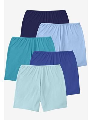Plus Size Women's Cotton Boxer 5-Pack by Comfort Choice in Blue Multi Pack (Size 7) Panties