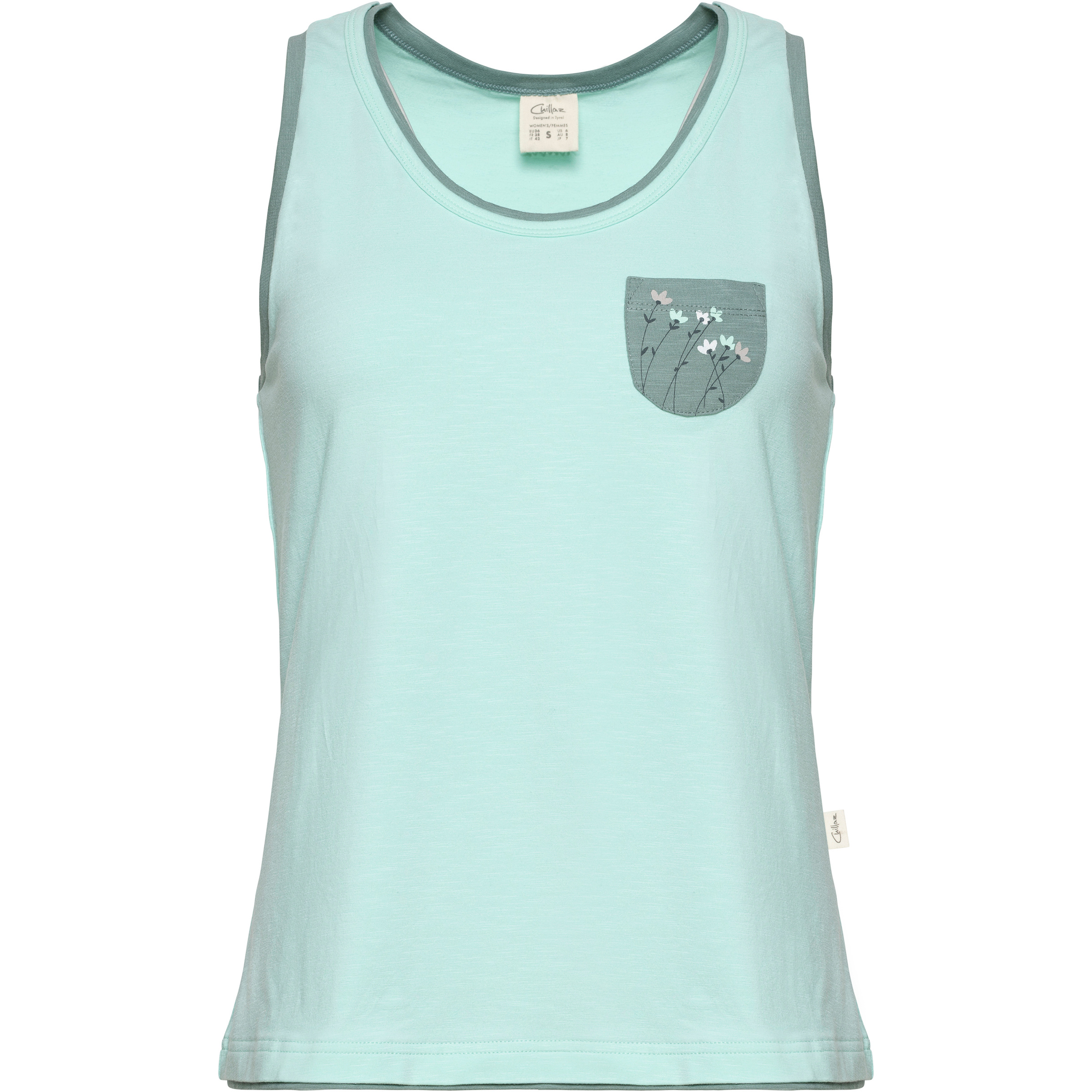 Chillaz Karpathos Flower Pocket Top Damen Tanktops tuerkis Größe L Bouldern | Lifestyle | Sportklettern Hautfreundlich Lyocell (Tencel)