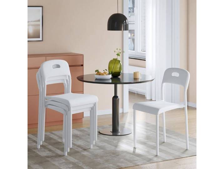 Lot de 4 chaises de salle à manger empilables modernes en plastique avec pieds métal blanches