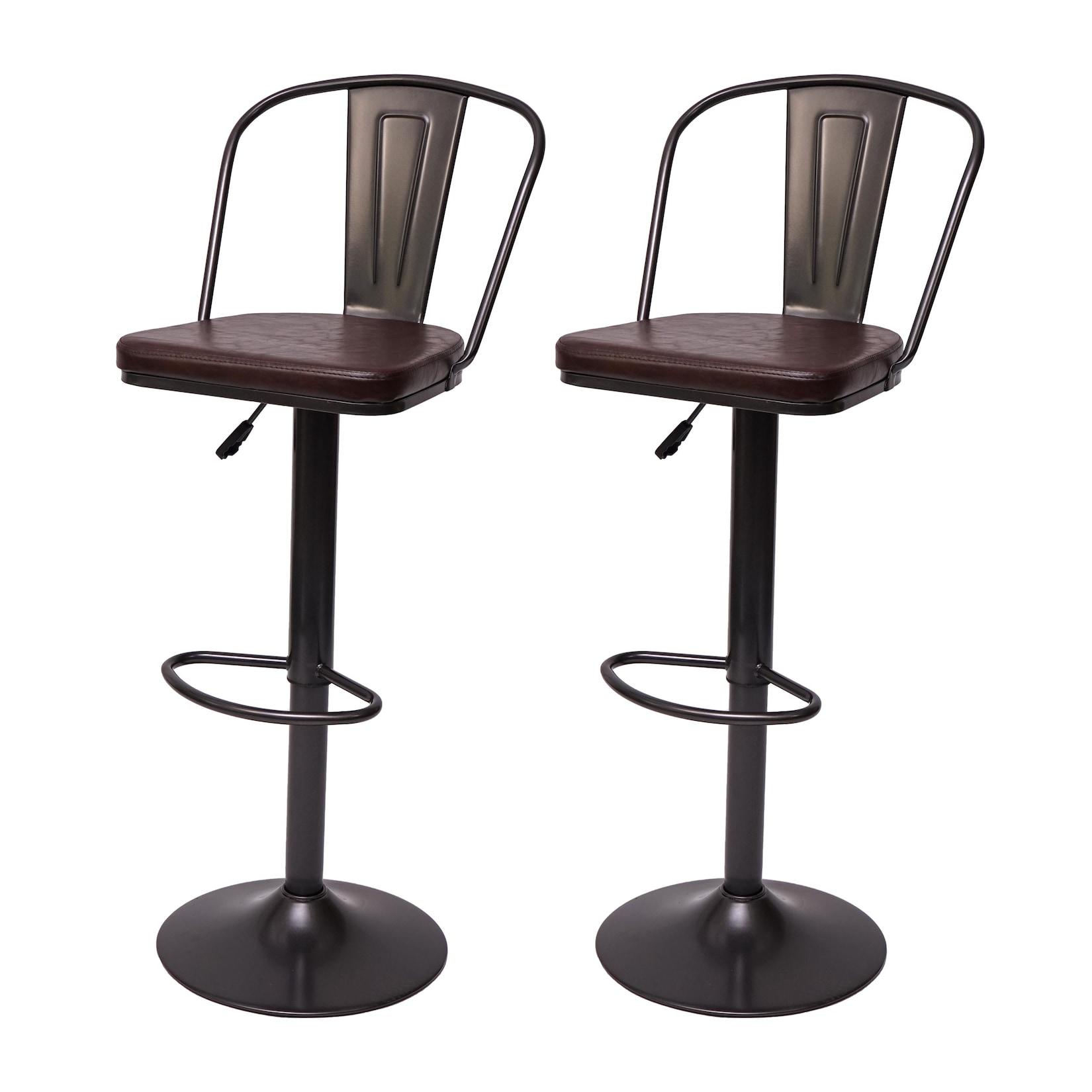 2er-Set Barhocker MCW-H10a, Tresenhocker Barstuhl, höhenverstellbar drehbar Industrial Kunstleder Metall ~ vintage braun