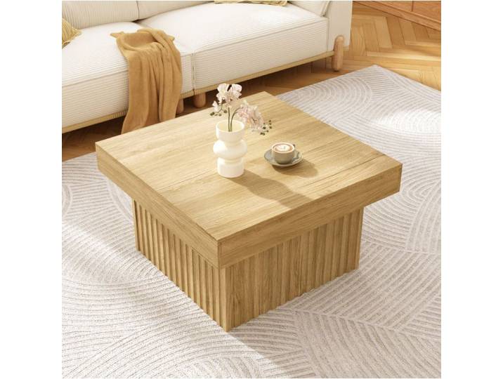 WOVREO Table basse carrée 79x79x46 cm plateau en panneaux de particules et base en MDF décor bois naturel