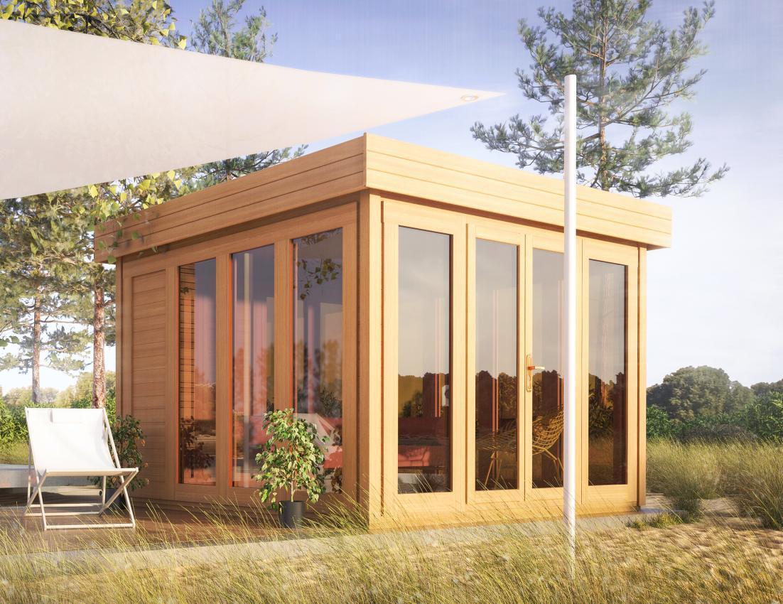 Gartenhaus 3,7 x 3,5 Meter (inkl. Dach) | Naturbelassen | Flachdach | 28 mm Blockbohlen
