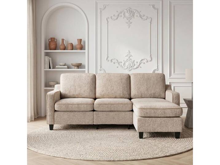 Canapé Moderne 3 Places - JIEXI - canapé en éponge Haute densité pour Salon Chambre à Coucher Bureau (3 + 1 Places Beige)