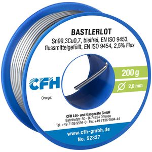 CFH Lötzinn Bastlerlot BL 329 Flussmittel bleifrei, Ø 2mm, 99,3% Zinn, 0,7% Kupfer, 200g