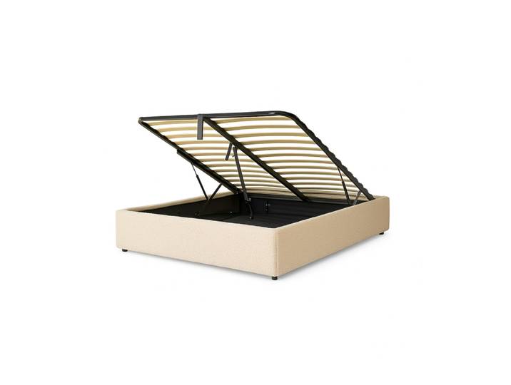 Lit coffre électrique en bouclette sable 140x190cm