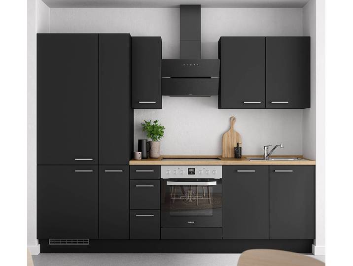 Küchenzeile High-Line Touch Variante A 270cm Ausrichtung links Schwarz/Schwarz/Eiche Sierra Dekor AEG