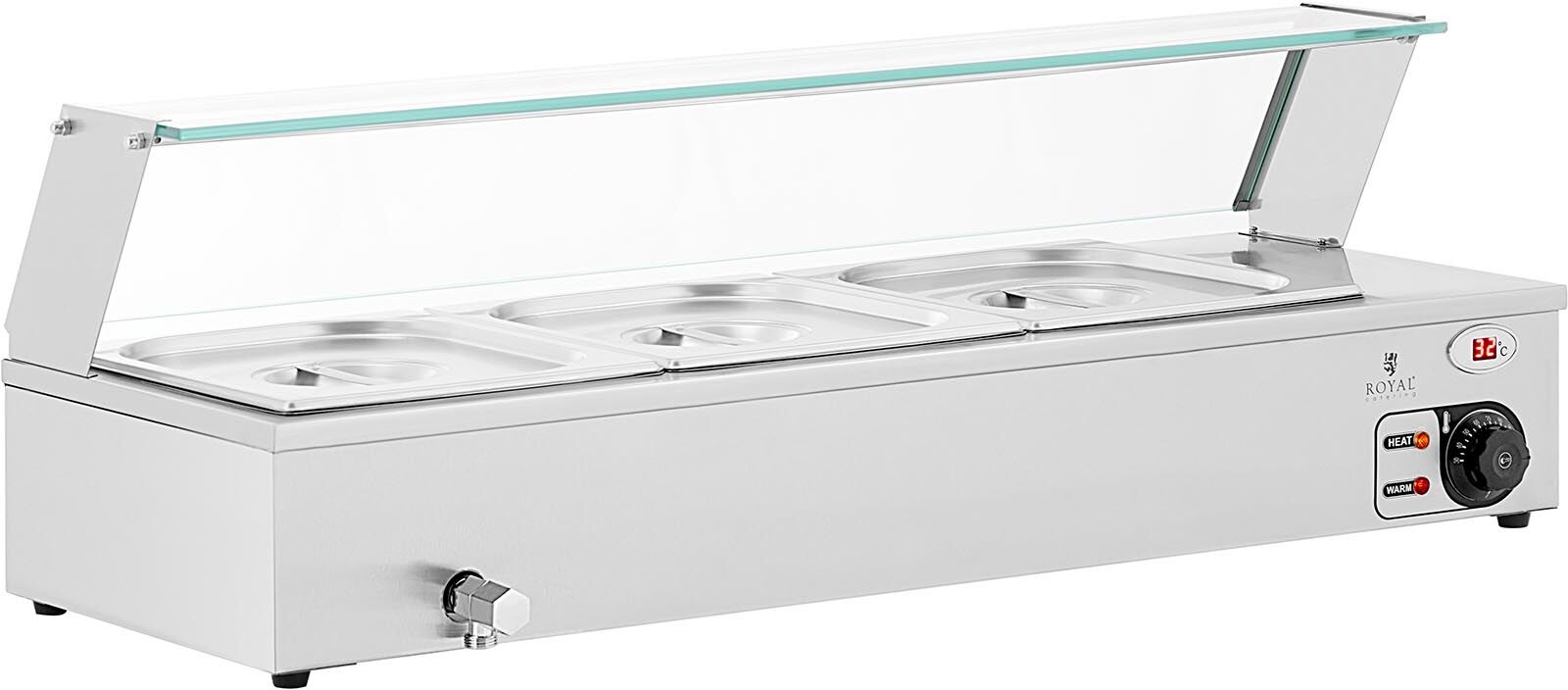 Royal Catering Bain-Marie - 2,000 W - 3 GN 1/2 - drain tap - glass protector RCBM_GN1/2_2