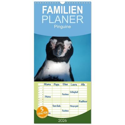 Familienplaner 2026 - Pinguine 2026 mit 5 Spalten (Wandkalender, 21 x 45 cm) CALVENDO
