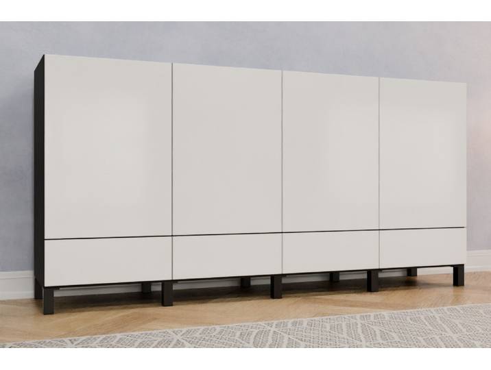 Highboard nach Maß - Lackiertes Glas Schneeweiß satiniert - 100x200x44cm - Individuell konfigurieren