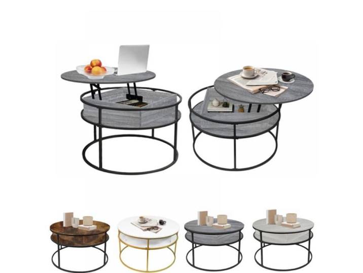 MIPAN Table basse compacte astucieuse pour petit espace et salon d'angle étagère gris foncé et noire