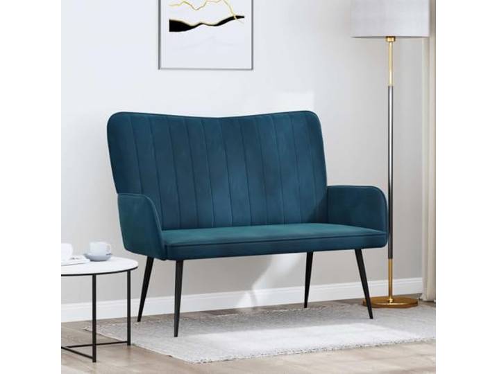 KGHERMDF 2-Sitzer Sofa Blau Samt 115x61x87 cm Couch mit Metall Holz Samtbezug, stabile Konstruktion, breite Armlehnen, kegelförmige Beine, kompakte Größe