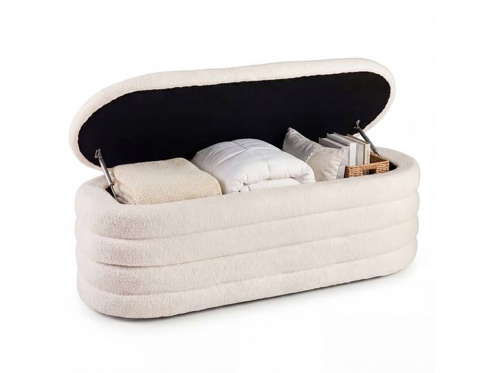 Banc De Rangement 108l\, Banc Rembourré En Tissu Avec 2 Vérins À Gaz De Sécurité\, Tabouret De Bout De Lit\, Coffre À Ouverture Supérieure Pour Entrée
