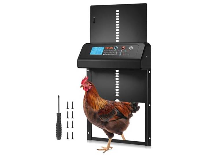 VEVOR Porte Poulailler Automatique\, Alimentation par Piles\, 2 Modes avec Minuterie et Réglage Manuel\, Système Anti-pincement\, Alliage d'Aluminium\, Ouvre-Porte Poulailler Automatique et Étanche\, Noir