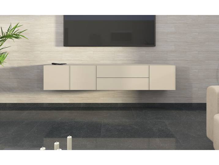 Lowboard BORCHARDT MÖBEL Sophia, TV-Schrank Breite 190 cm , beige (kaschmir), B:190cm H:35cm T:35cm, Holzwerkstoff, Sideboards, Lowboard, Breite 190 cm, hängend montierbar