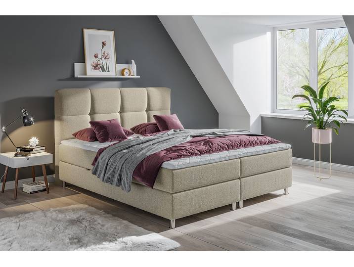 Lit Williard 140 x 200cm Tissé à plat Beige/Beige