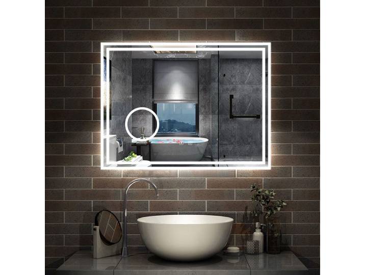 Aica Miroir de Salle de Bain LED - 100x60 cm - Bluetooth + Dimmable + 3 Couleurs + Loupe + Anti-Buée