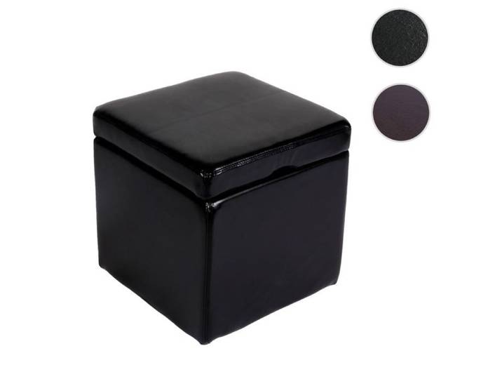 Pouf tabouret cube-coffre Onex cuir 45x44x44cm ~ noir