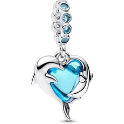 Pandora 793924C01 Silber Charm-Anhänger Blaue Muranoglas Delfine