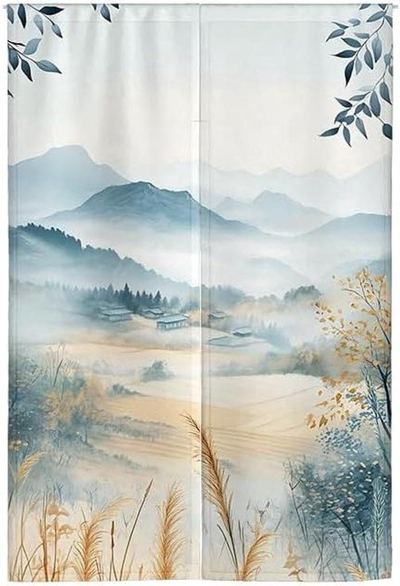 Japans Deurgordijn Noren Gordijn met Grafisch Tweedelig Split Ontwerp - 90 x 120 cm