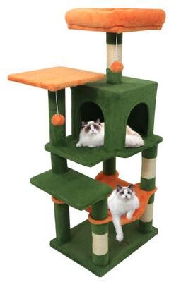 Costway Multi-Level Cat Tower with 2-Door Condo and Padded Top Perch-Green