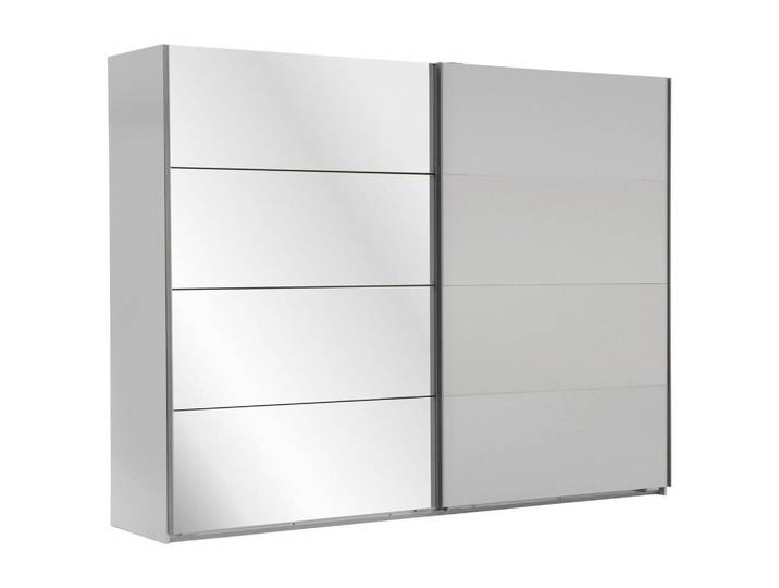 Carryhome Schwebetürenschrank, Weiß, Glas, 2 Fächer, 225x210x65 cm, Made in Germany, Schlafzimmer, Kleiderschränke, Kleiderschränke mit Spiegel