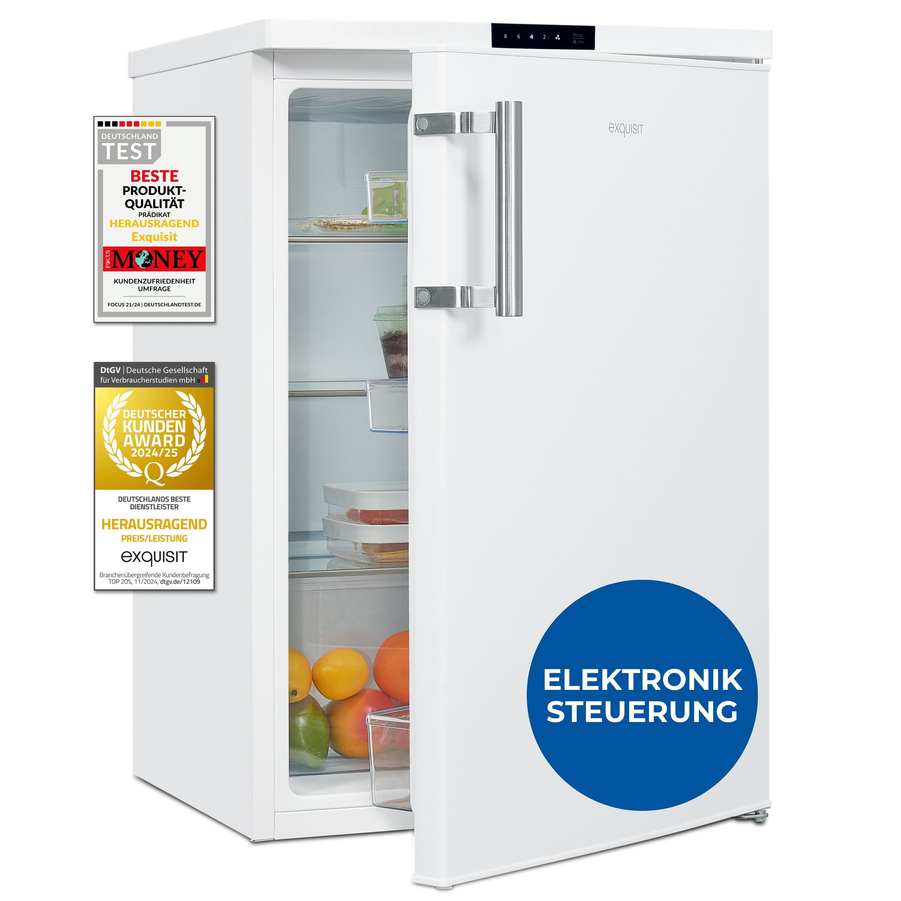 Exquisit Vollraumkühlschrank KS516-V-HE-011D weiss | Nutzinhalt: 134 L | Schnellkühlenfunktion | Alarmfunktion | Ohne Gefrierfach